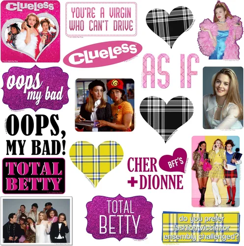Vista 3 de Clueless - Paquete variado de 50 calcomanías de vinilo grandes de lujo, citas de moda de películas de los años 90 e iconos para laptop, botella