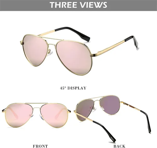 Vista 9 de HJSTES Lentes de sol polarizados estilo aviador para mujeres y hombres, lentes de espejo de metal clásicos, 100% bloqueo UV, 2.283 in