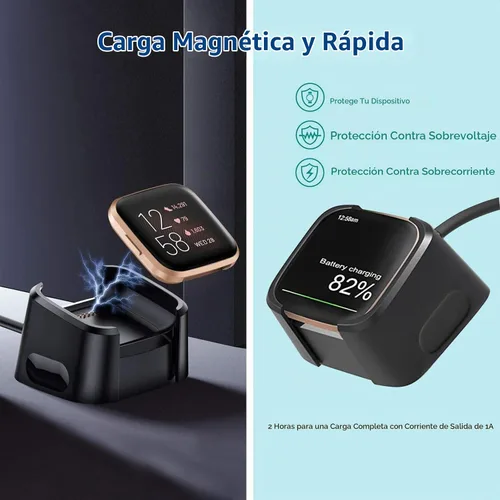 Vista 3 de YCWZZH Cargador rápido de pared para Fitbit Versa 2, cable de carga USB, no para Versa 2 Lite, negro, 5V, 100-240V, 50-60Hz, viajes, carga rápida