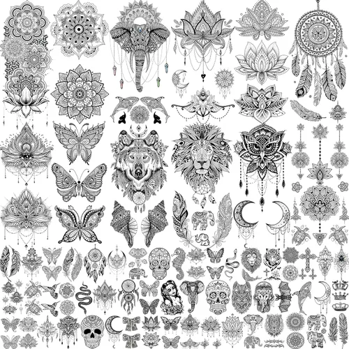 Vista 17 de VANTATY 20 hojas de tatuajes temporales extra grandes de brazo completo para hombres adultos, manga de tatuajes temporales de tigre, serpiente