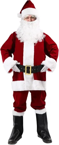 Vista 7 de Mayper Disfraz de Papá Noel para hombre, 9 piezas, traje de Papá Noel adulto de lujo para hombres, traje de terciopelo de Papá Noel, disfraz de Papá