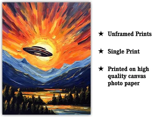 Vista 2 de Bestbuddy Pet 8X10 sin marco noche estrellada OVNI en el cielo exploración espacial niño niños familia pintura al óleo impresión arte póster