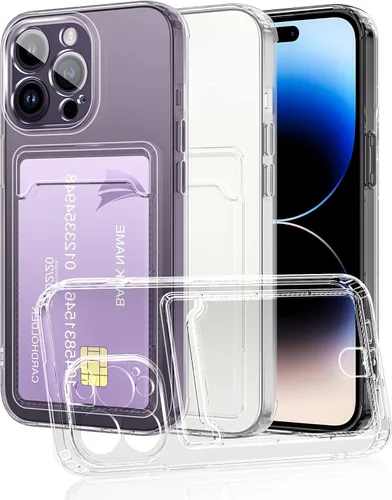 Vista 20 de Funda transparente compatible con iPhone 14 Pro con ranura para tarjetero, a prueba de golpes, funda protectora de silicona suave y delgada, funda