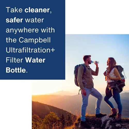Vista 3 de Campbell Ultrafiltration+ - Botella de filtro de agua, 16 onzas líquidas, purificación sobre la marcha, reutilizable, sin BPA, apta