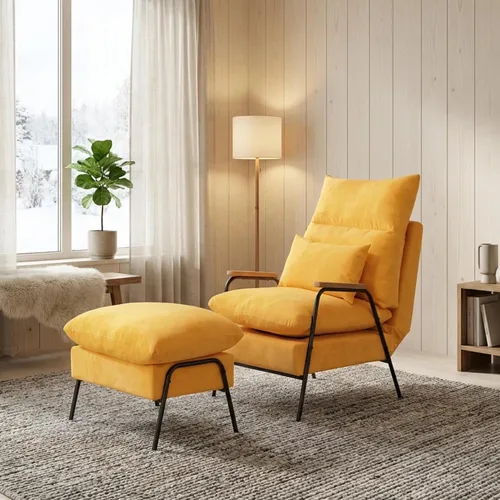 Vista 14 de MCombo Silla reclinable Accent con otomana, sillón de tela moderno, sofá cama tapizado para sala de estar y dormitorio, espacio pequeño 4055