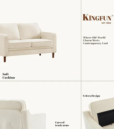 Vista 6 de Kingfun Sofá de felpilla de 56 pulgadas, sofá biplaza moderno de mediados de siglo con marco de madera maciza para sala de estar y dormitorio