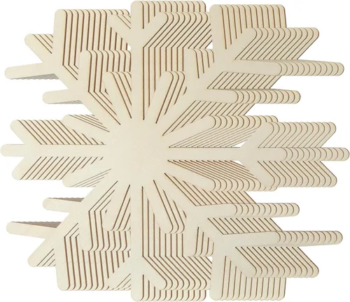 Vista 22 de 12 piezas de copos de nieve de madera sin terminar de 8 pulgadas para manualidades, adorno de copo de nieve de madera, decoración de pared colgante