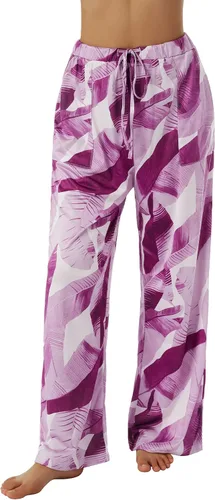 Vista 7 de CHAUKAREAUL Women Wide-Leg Trousers, Leaves Print Drawstring Elastic Waist Yoga Pants, SMLXLXXLXXXL
