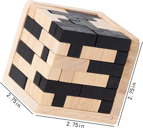 Vista 3 de Rompecabezas de madera 3D rompecabezas de madera en forma de T, rompecabezas de lógica, rompecabezas educativo para niños y adultos (negro)