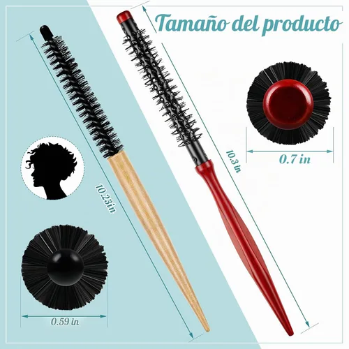 Vista 2 de Chengu 2 piezas de cepillo redondo pequeño para el cabello, mini cepillo