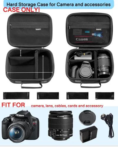 Vista 2 de RAIACE Funda rígida de transporte compatible con Canon EOS Rebel T7 / R100 / R50, para Sony, para cámara Nikon, funda protectora con bolsillo