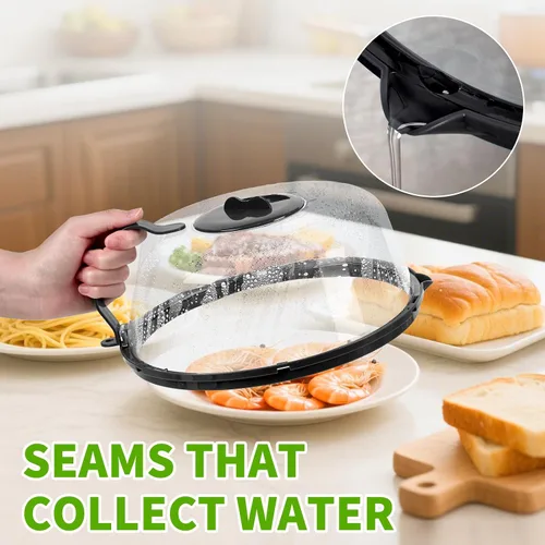 Vista 5 de Cubierta para salpicaduras de microondas, cubierta de microondas con vaporizador de agua, cubiertas de plato de 10 pulgadas con mango integrado