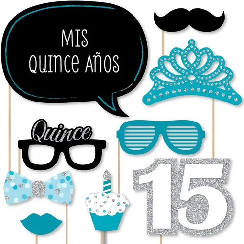 Vista 7 de Big Dot of Happiness Quinceanera Teal - Kit de accesorios para cabina de fotos para fiesta de cumpleaños de 15 años, 20