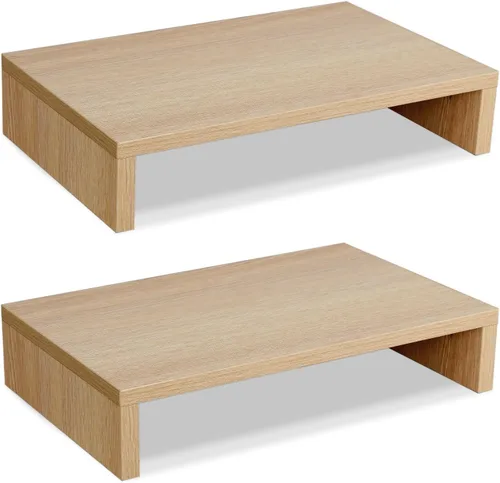 Vista 11 de TEAMIX Soporte elevador para monitor de madera, paquete de 2 unidades, soporte ajustable de 2 niveles, elevador de monitor doble para 2 Negro