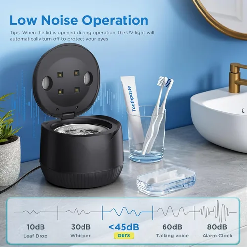Vista 7 de Máquina limpiadora de retenedores ultrasónicos dentales: Vaina de limpieza dental de 45 kHz con temporizador digital y 6.8 fl oz, limpieza