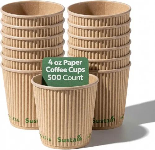 Vista 15 de Restaurantware Tazas de café de papel de 4 onzas, paquete de 25 tazas aisladas de pared ondulada, para bebidas calientes, papel kraft resistente a