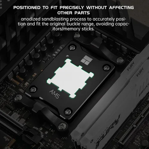 Vista 2 de Marco seguro AM5 negro, marco de contacto de CPU anti-flexión para zócalo AMD Marco de contacto de CPU AM5 de aluminio negro con placa de presión