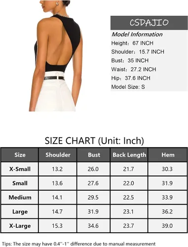 Vista 5 de CSDAJIO Camiseta sin mangas con espalda abierta para mujer, cuello redondo, punto acanalado, recortada, sin espalda