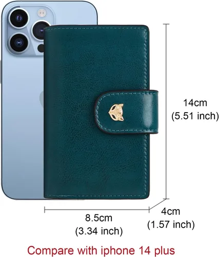 Vista 2 de FOXLOVER Carteras plegables para mujer, bloqueo RFID, embalaje de regalo, monederos de mano con cremallera, Azul-A, Moda
