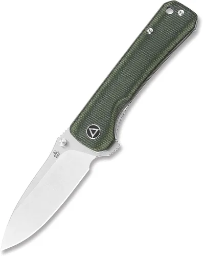 Vista 3 de QSP Hawk - Cuchillo de bolsillo plegable, 3.22 pulgadas Sandvik 14C28N Cuchillo EDC de dos tonos de hoja de satén, mango de micarta verde, bloqueo