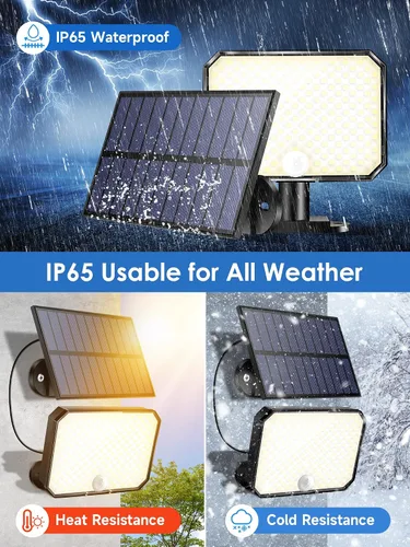 Vista 5 de One Fire Luces solares para exteriores 【Luz cálida】 190 LED 1500 lm luces solares para exteriores, 3 modos y sensor de movimiento solar remoto