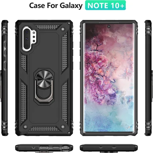 Vista 8 de Androgate Funda para Samsung Galaxy Note 10 Plus con protectores de pantalla HD, soporte de anillo de metal de grado militar, a prueba de caídas, a