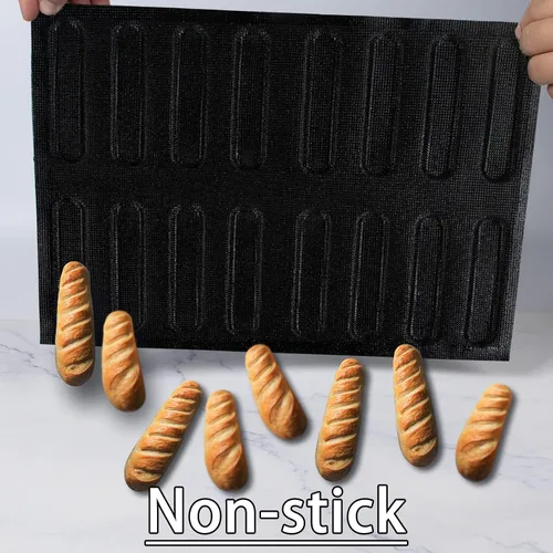 Vista 4 de Pan para hornear baguette pan perforado Eclair hojas de malla molde de silicona estrecha barra rectangular 15.748x11.732x0.197 in 16-cavidad por