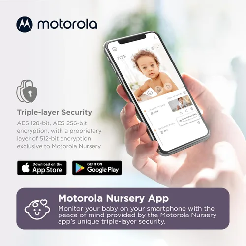Vista 8 de Motorola Nursery Monitor de video WiFi para bebés con cámara y audio, pantalla de 5 pulgadas, conexión HD PIP1510, rango de 1000 pies, montaje