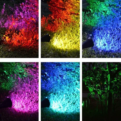 Vista 6 de Luces solares de color para exteriores, impermeables, 7 LED que cambian de color, focos solares para patio, jardín, patio, césped, 2 fotos