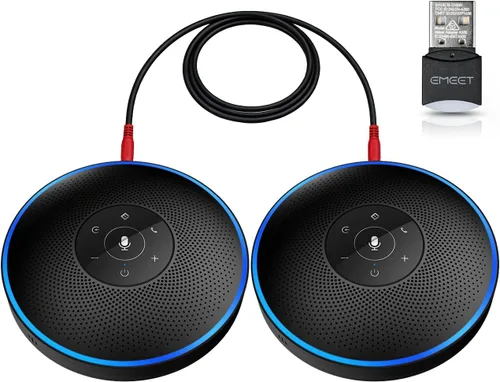 Vista 10 de EMEET Altavoz Bluetooth M2 Negro Altavoz de conferencia para 5-8 personas Conferencia de negocios 360º Recogida de voz 4 AI Micrófono autoadaptable