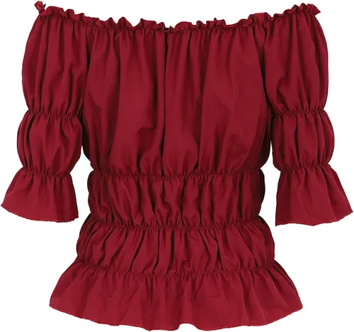 Vista 8 de Zhitunemi Tops con hombros descubiertos para mujer, disfraz de pirata, tops y blusas de manga corta
