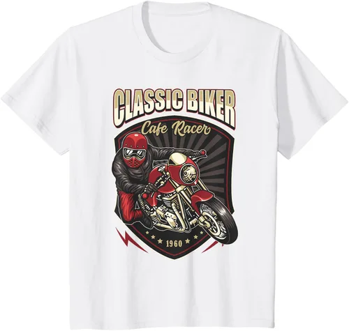 Vista 25 de Camiseta de motocicleta clásica Biker Cafe Racer para hombre, Negro, S