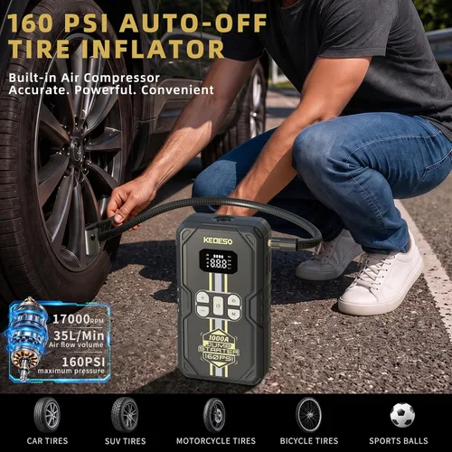 Vista 3 de Car Jump Starter with Air Compressor 160PSI,Portable Battery Jumper Starter Gray