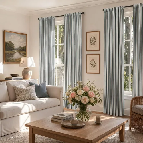 Vista 8 de jinchan Linen Blackout Curtains Back Tab 96 Inch 2 Panels Striped Blue Blue Stripe Lined