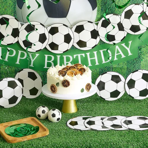 Vista 6 de Gersoniel 32 piezas de decoraciones de fútbol para fiesta, 2 unidades, guirnaldas de pancarta de fútbol, 30 remolinos colgantes de fútbol