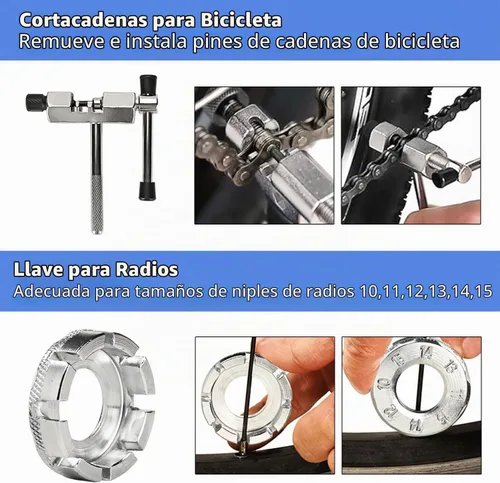 Vista 3 de Kit de herramientas para bicicleta, 10 piezas de herramientas profesionales de reparación de bicicletas para bicicleta de montaña con extractor de 6
