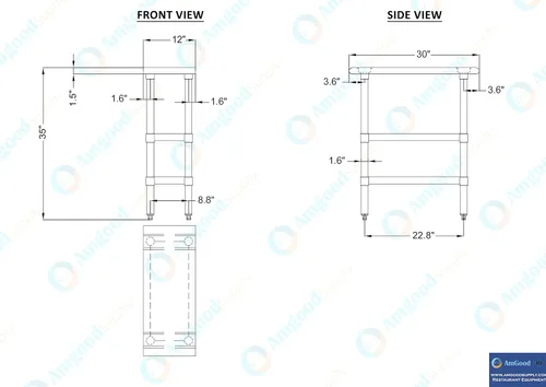 Vista 9 de Mesa de trabajo de acero inoxidable con 2 estantes Mesa de utilidad de metal Utilidad comercial y residencial NSF