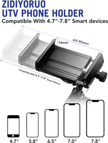 Vista 3 de ZIDIYORUO Soporte para teléfono UTV, soporte para teléfono SXS en barra de jaula enrollable de 1.75"-2", se adapta a dispositivos inteligentes