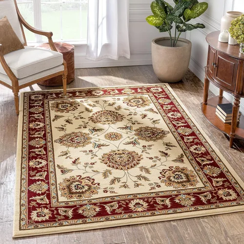 Vista 18 de Well Woven Alfombra de área oriental roja de Sultan Sarouk con diseño floral persa, formal, tradicional, fácil de limpiar, resistente a las manchas