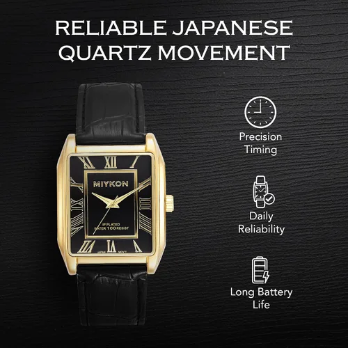 Vista 4 de Miykon Vintage Watches for Men Classic Tank Square Analog Watch with Genuine Leather Wrist Strap, Mens Dress Watches Japanese Quartz, Waterproof