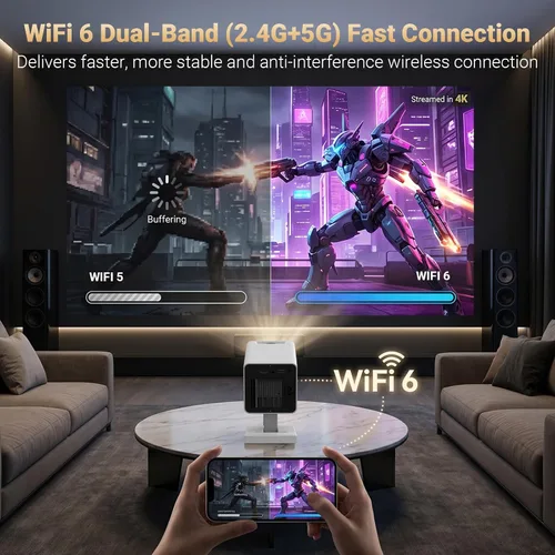 Vista 6 de 【Aplicaciones integradas】Mini proyector con WiFi y Bluetooth, proyector portátil de soporte 1080P 4K, proyector de películas para dormitorio Blanco