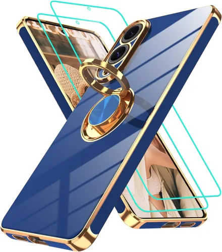 Vista 359 de Funda para Motorola Moto G 5G 2024: Funda Moto G Play 5G 2024 con 2 piezas de protectores de pantalla, soporte de anillo de rotación de 360°