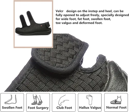 Vista 4 de JIONS - Zapatos extra anchos con velcro ajustable para hombre y mujer, para pies hinchados, pies diabéticos y con edemas, botas pantuflas unisex