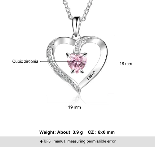 Vista 3 de Collares con colgante de corazón de amor para mujer, hechos con piedra natal de imitación, joyería de compromiso personalizada para ella