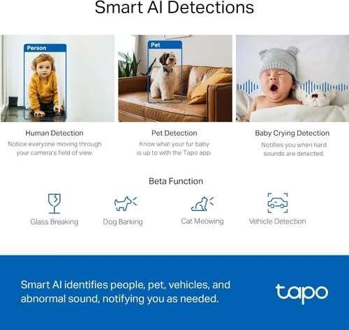 Vista 5 de TP-Link Tapo - Cámara de seguridad Pan/Tilt de 2K QHD para cámara de mascotas, monitor de bebé, detección de movimiento, seguimiento de movimiento