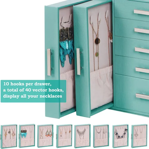 Vista 3 de ANWBROAD Joyero organizador de joyas, organizador de joyas, caja de almacenamiento para todos los aretes, collares, pulseras, relojes, cajas