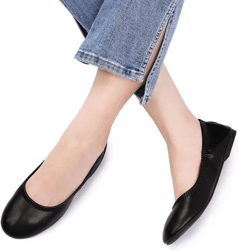 Vista 5 de LM Zapatos planos de ballet para mujer, zapatos planos de punta redonda, zapatos de vestir informales, plegables, portátiles, para viajar