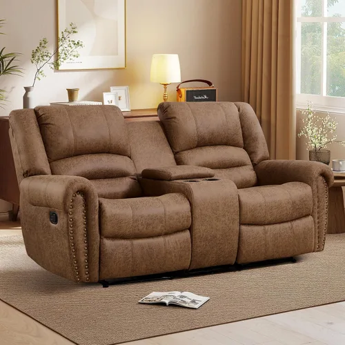 Vista 28 de EBELLO Silla reclinable manual de cuero sintético, silla reclinable individual clásica con cómodo apoyabrazos y respaldo, mueble para sala de estar
