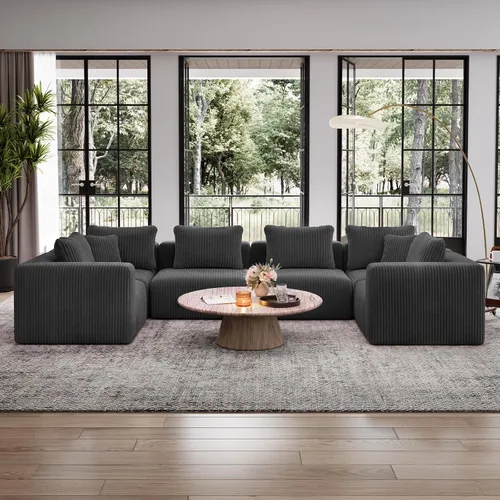 Vista 21 de Avenco Sofá seccional modular de 6 asientos de 141 pulgadas, tela de pana Negro