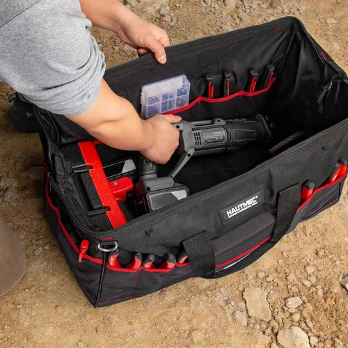 Vista 5 de HAUTMEC Juego de 3 Bolsas de Herramientas Grandes, Bolsas de Herramientas de Boca Ancha de Servicio Pesado con Tela 1680D Resistente a Desgarros
